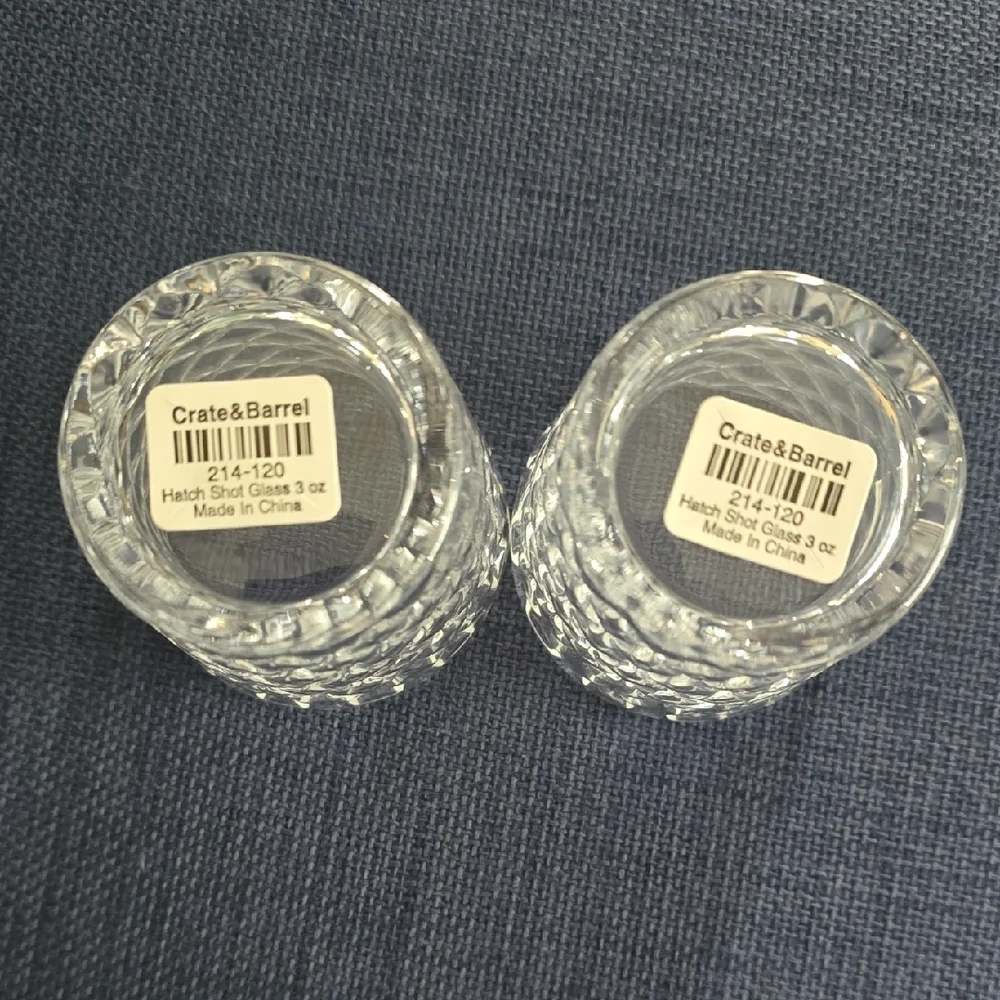 TWO 3 oz Crate & Barrel Clear Faceted Shot Glasses (Set of 2) Nwt No Box